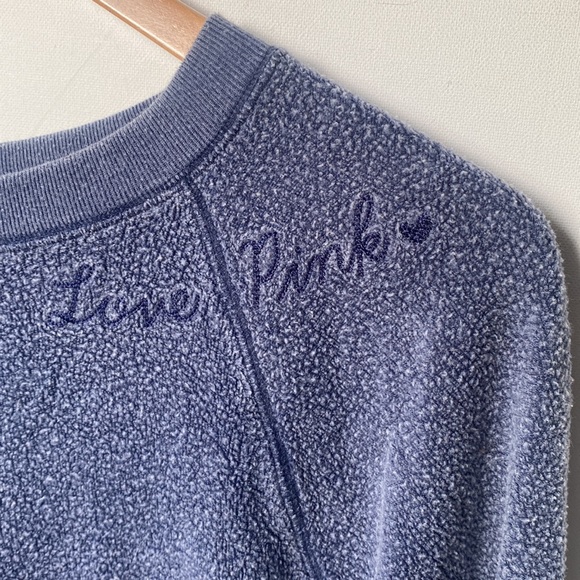 (A55) PINK by Victoria Secret Fuzzy Knit Crewneck Pullover Sweatshirt Blue, M - Picture 3 of 9